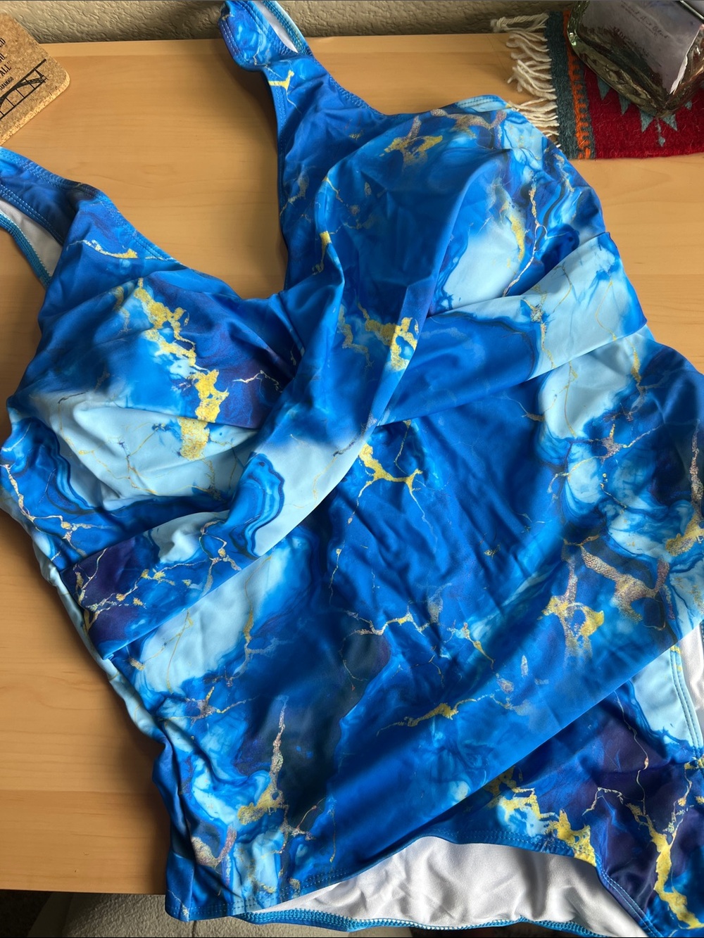 Blue Marble-Print Women’s one piece swimsuit